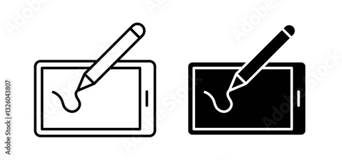 Graphic tablet vector icon set black filled and outlined style.