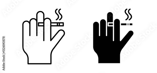Hand holding cigarette vector icon set black filled and outlined style.