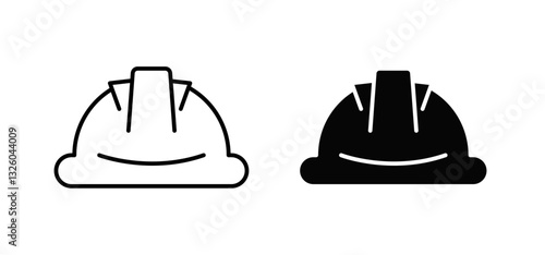 Hard hat vector icon set black filled and outlined style.