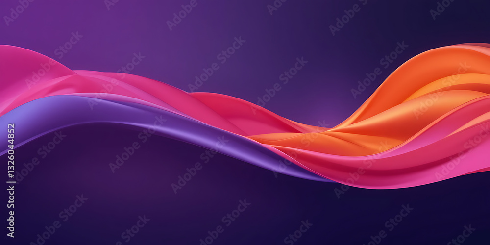 Obraz premium A mesmerizing abstract digital artwork featuring smooth, flowing waves in shades of pink, purple, and orange. The gradient lighting enhances the soft, fluid curves