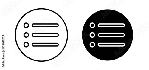 Menu list button vector icon set black filled and outlined style.