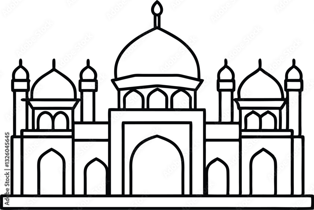 Islamic mosque line art vector, outline mosque vector illustration Islamic mosque line art vector, outline mosque vector illustration