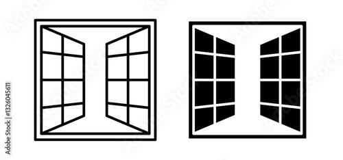 Open window vector icon set black filled and outlined style.