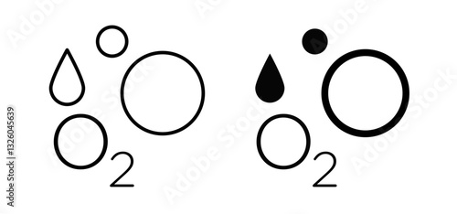 Oxygen O2 vector icon set black filled and outlined style.