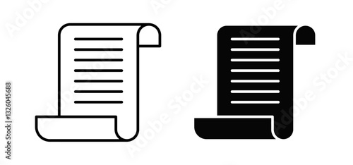 Paper Scroll vector icon set black filled and outlined style.