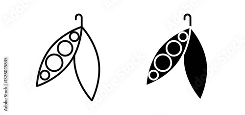 Peapod vector icon set black filled and outlined style.
