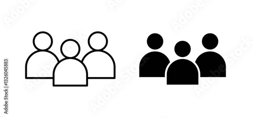 People vector icon set black filled and outlined style.