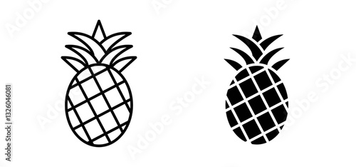 Pineapple vector icon set black filled and outlined style.