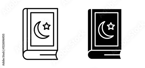 Quran Book vector icon set black filled and outlined style.