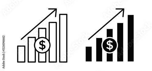 Revenue vector icon set black filled and outlined style.