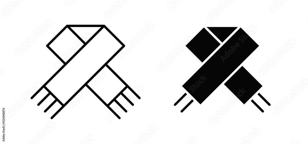 Scarf vector icon set black filled and outlined style. Scarf vector icon set black filled and outlined style.