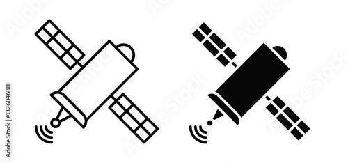 Satellite vector icon set black filled and outlined style.