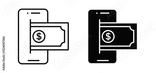 Send money smartphone vector icon set black filled and outlined style.