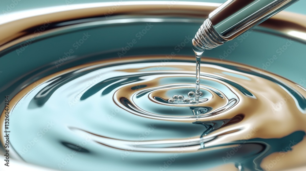 Water droplet creating ripples in a shiny basin Water droplet creating ripples in a shiny basin