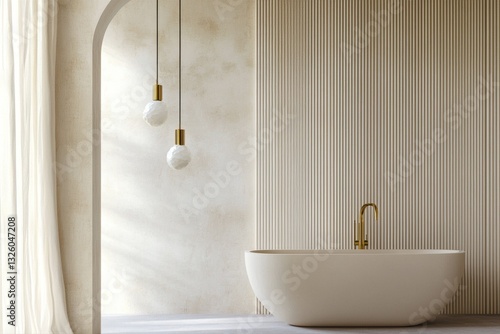 Serene Bathroom Retreat Featuring a Freestanding Tub and Natural Accents. LED details and modern furniture