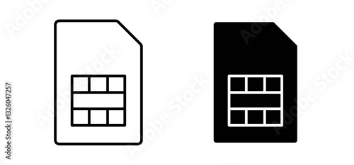 Sim card vector icon set black filled and outlined style.