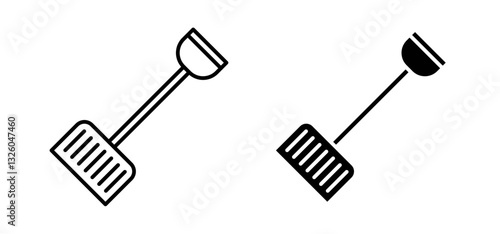 Snow shovel vector icon set black filled and outlined style.