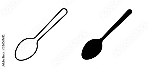 Spoon vector icon set black filled and outlined style.