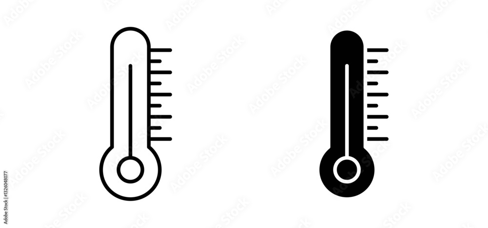 Temperature vector icon set black filled and outlined style.