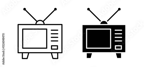 Tv retro vector icon set black filled and outlined style.