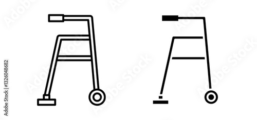 Walker vector icon set black filled and outlined style.