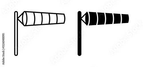 Windsock vector icon set black filled and outlined style.