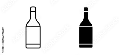 Wine bottle vector icon set black filled and outlined style.