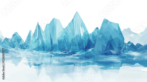 Digital illustration or rendering depicting a stylized ice formation or iceberg against a white background. The ice is rendered with a crystalline, faceted appearance, exhibiting shades of light
