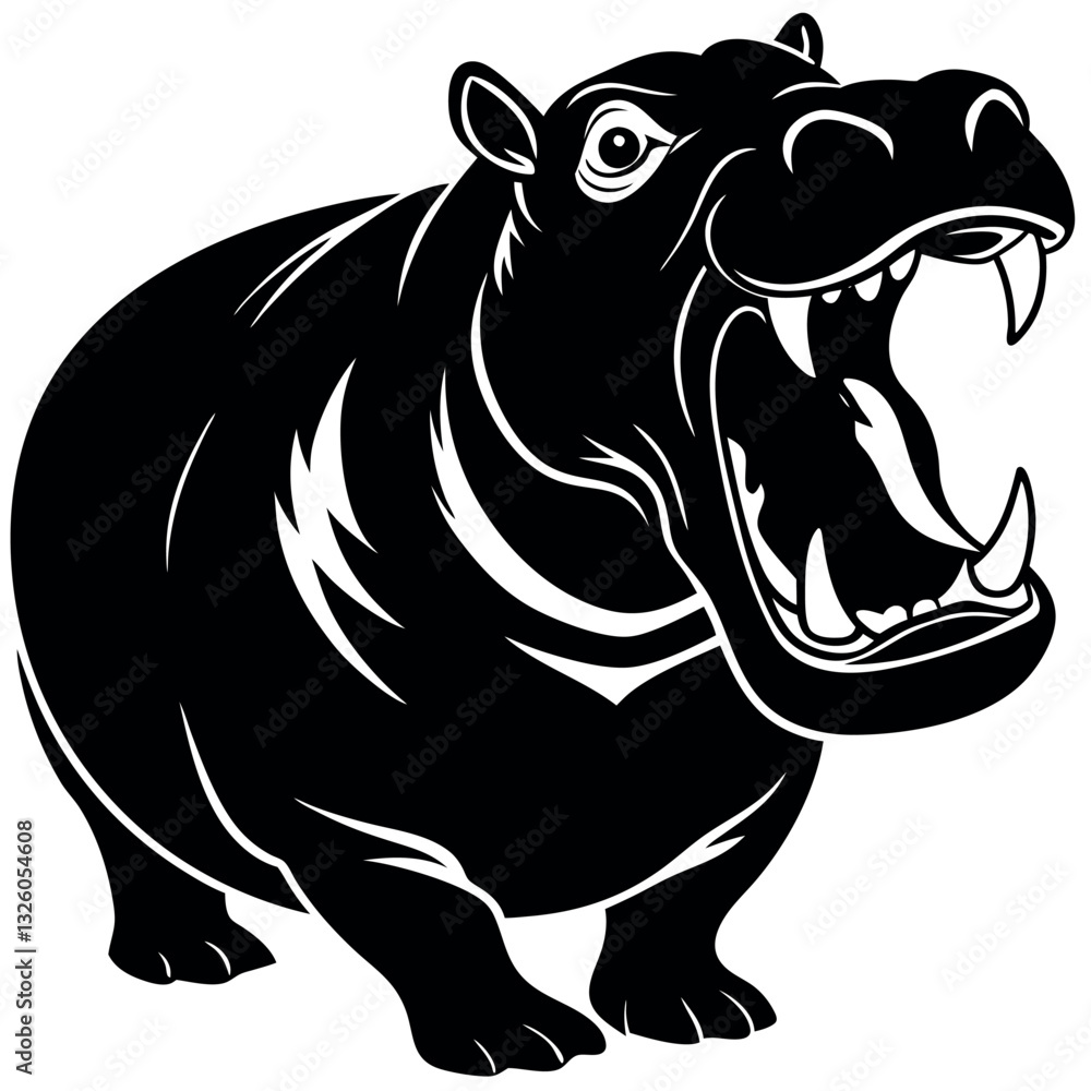 Vector silhouettes of a hippo with its mouth wide. Vector silhouettes of a hippo with its mouth wide.