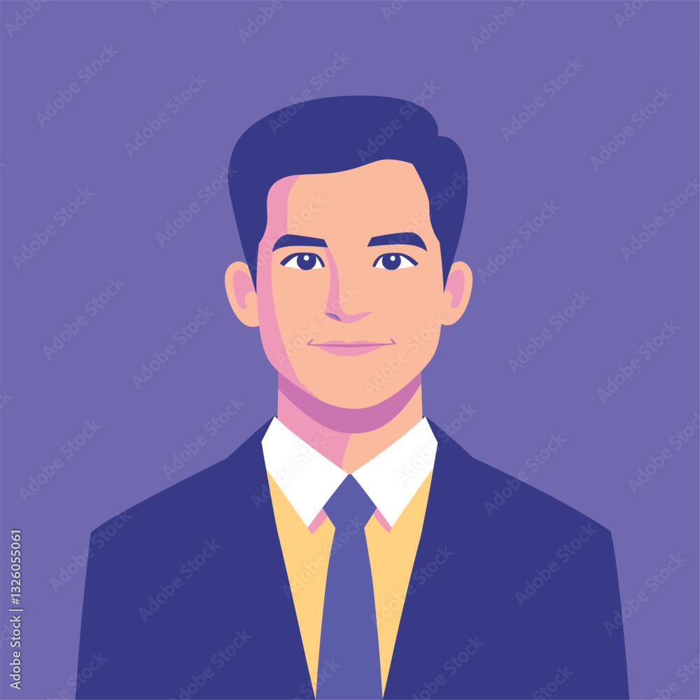 A minimalist illustration of a businessman portrait on a purple background A minimalist illustration of a businessman portrait on a purple background