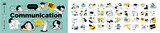 Communication concept illustrations. Set of people vector illustrations in various activities of social media, networking, support, community, chatting, online communication, app and services, rating 