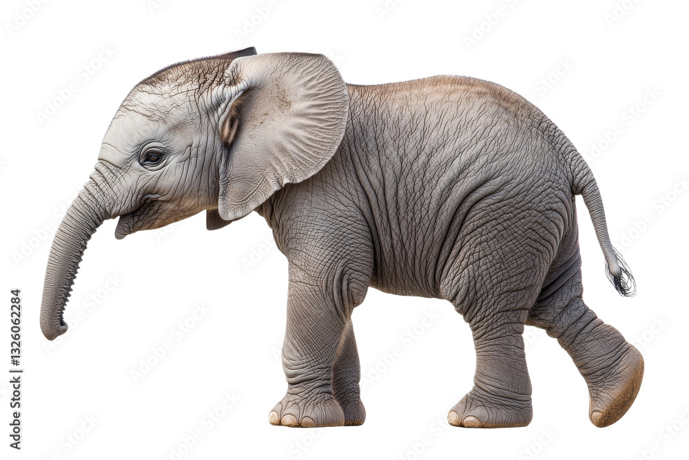 Fototapeta premium Young elephant walking against a transparent background