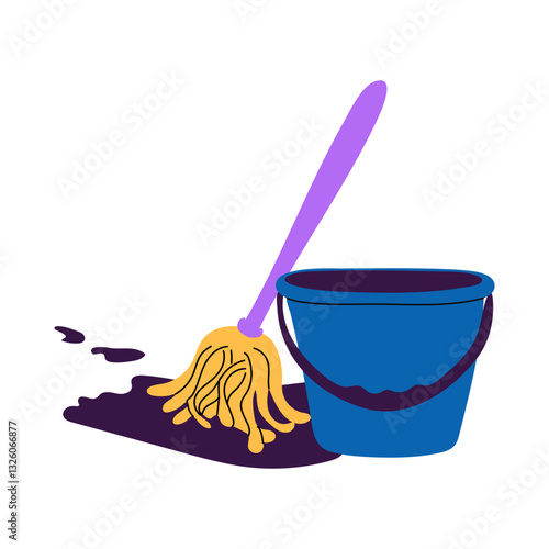 A blue bucket filled with essential cleaning supplies