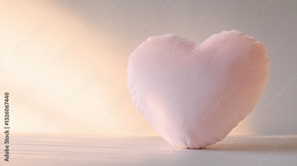 Fototapeta premium Soft Pastel Pink Heart-Shaped Pillow with Warm Fairy Lights