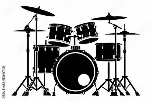 drum kit line art silhouette vector illustration