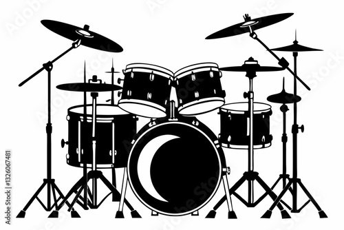 drum kit line art silhouette vector illustration