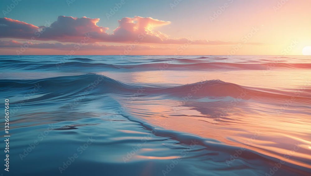 Fototapeta premium Realistic Ocean Waves at Sunset with Gradient Sky Wallpaper. High resolution Ai image.