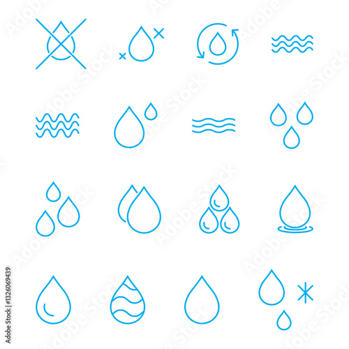 Water drop icon set outline blue