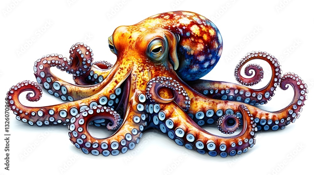 Obraz premium octopus on black background A BLUE OCTOPUS ON THE CORAL REEF