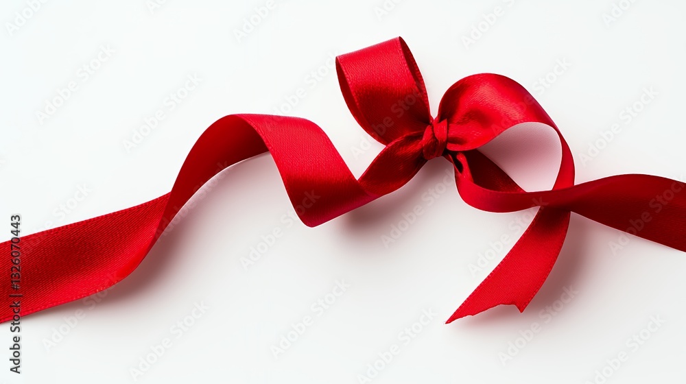 Elegant Red Satin Ribbon Bow on White Background