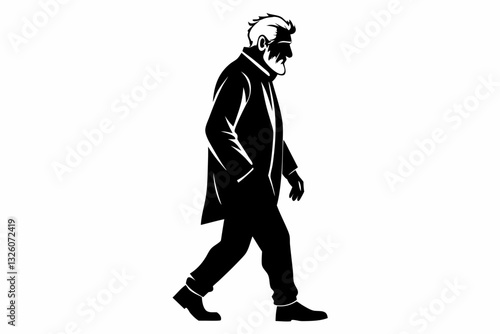 old man walking line art silhouette vector illustration