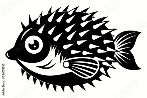 porcupine fish line art silhouette vector illustration