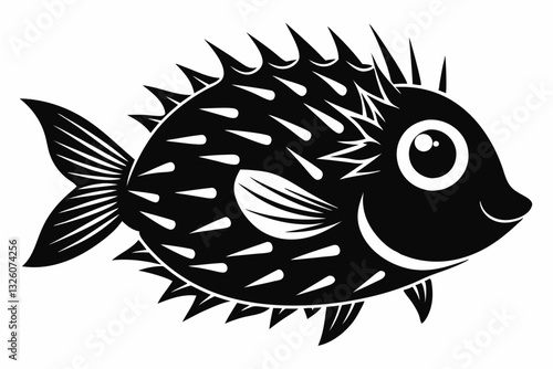 porcupine fish line art silhouette vector illustration