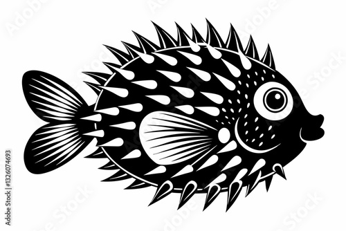 porcupine fish line art silhouette vector illustration