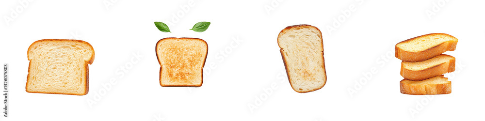 A series of slices of bread, showcasing different shapes and a unique slice with leaves. A series of slices of bread, showcasing different shapes and a unique slice with leaves.