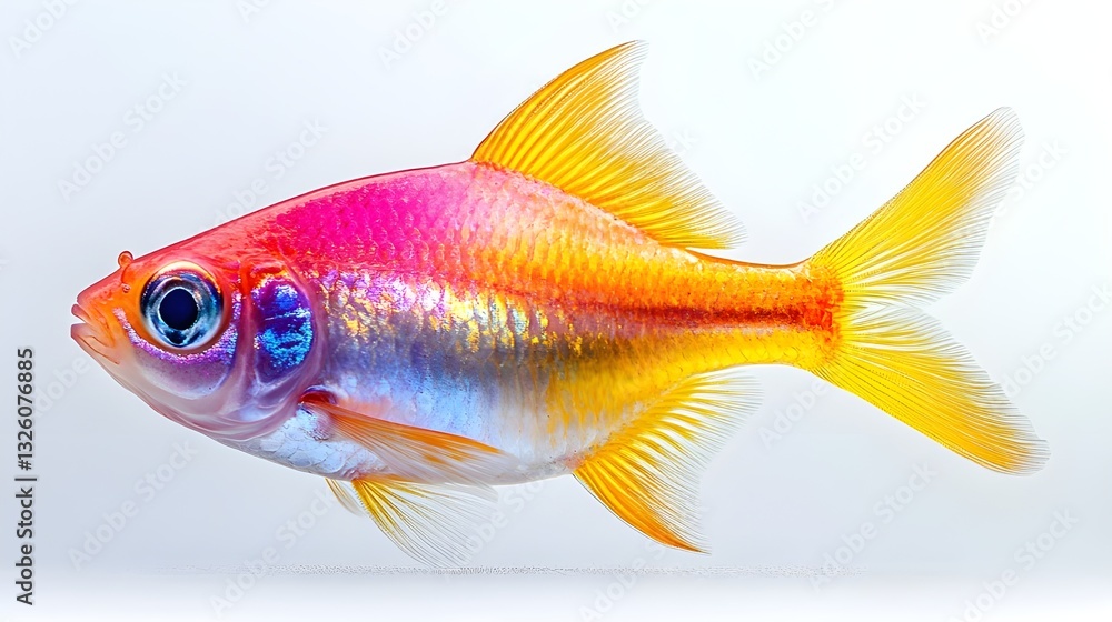 Obraz premium Golden goldfish swim in isolated white aquariums