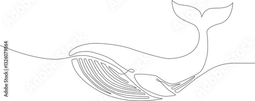 Continuous one line drawing of a blue whale, minimalist vector illustration