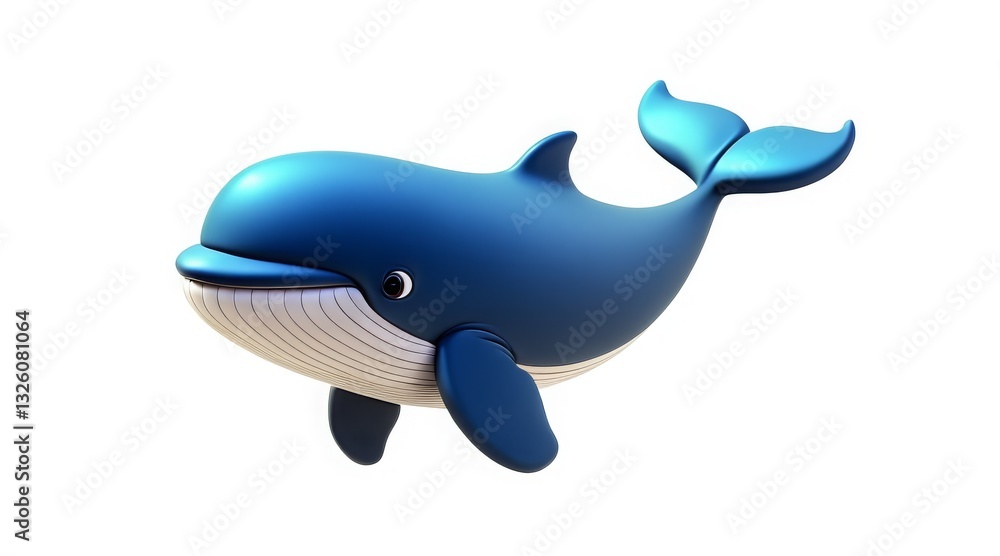 Cartoon whale with a gentle smile and sleek blue body Cartoon whale with a gentle smile and sleek blue body