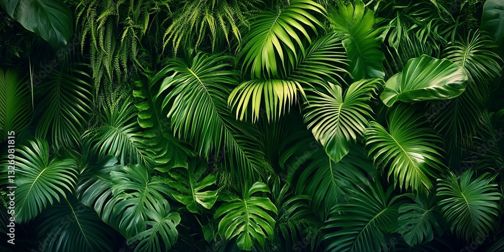 Green Foliage Texture Background With Tropical Fern, Anthurium, And Cloud Forest Plants Growing Green Foliage Texture Background With Tropical Fern, Anthurium, And Cloud Forest Plants Growing