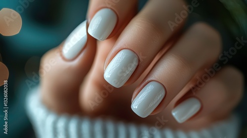 Photorealistic image of a close-up shot of a person's nails with a perfect manicure